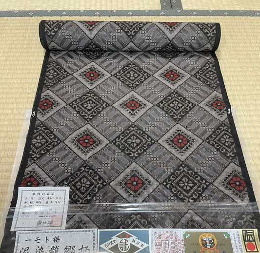 【Free Shipping】Authentic Amami Oshima Tsumugi Silk Fabric /　Mud Dyeing 12m